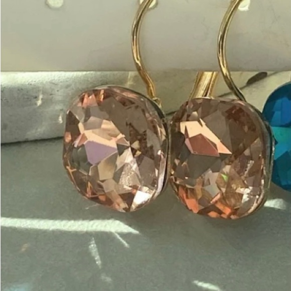 Peach Leverback Earrings with Peach Crystal Drops